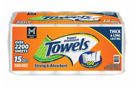 Member's Mark Select & Tear 2-Ply Paper Towel 15 rolls, 150 sheets/roll