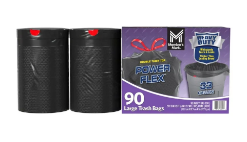 Member's Mark Power Flex 33-Gallon Large Trash Bags, 90 ct.