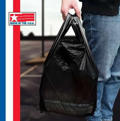 Black T-Shirt Carryout Bags, 11.5" x 6.5" x 22" 1000 ct.