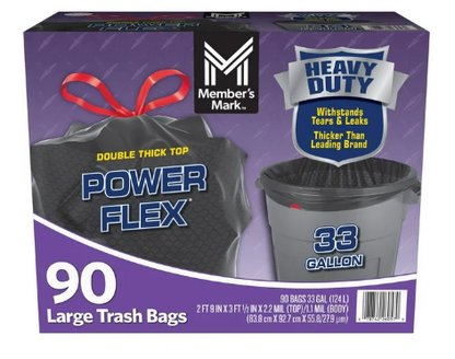 Member's Mark Power Flex 33-Gallon Large Trash Bags, 90 ct.