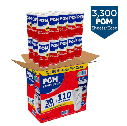 POM Individually Wrapped 2-Ply Paper Towels 30 rolls, 110 sheets/roll