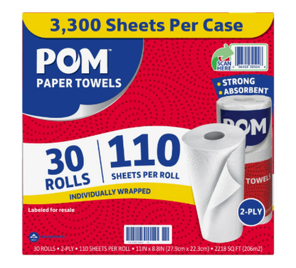 POM Individually Wrapped 2-Ply Paper Towels 30 rolls, 110 sheets/roll