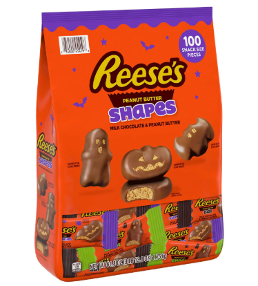 REESE'S Halloween Milk Chocolate Peanut Butter Shapes Candy, Snack Size, 100 pcs.